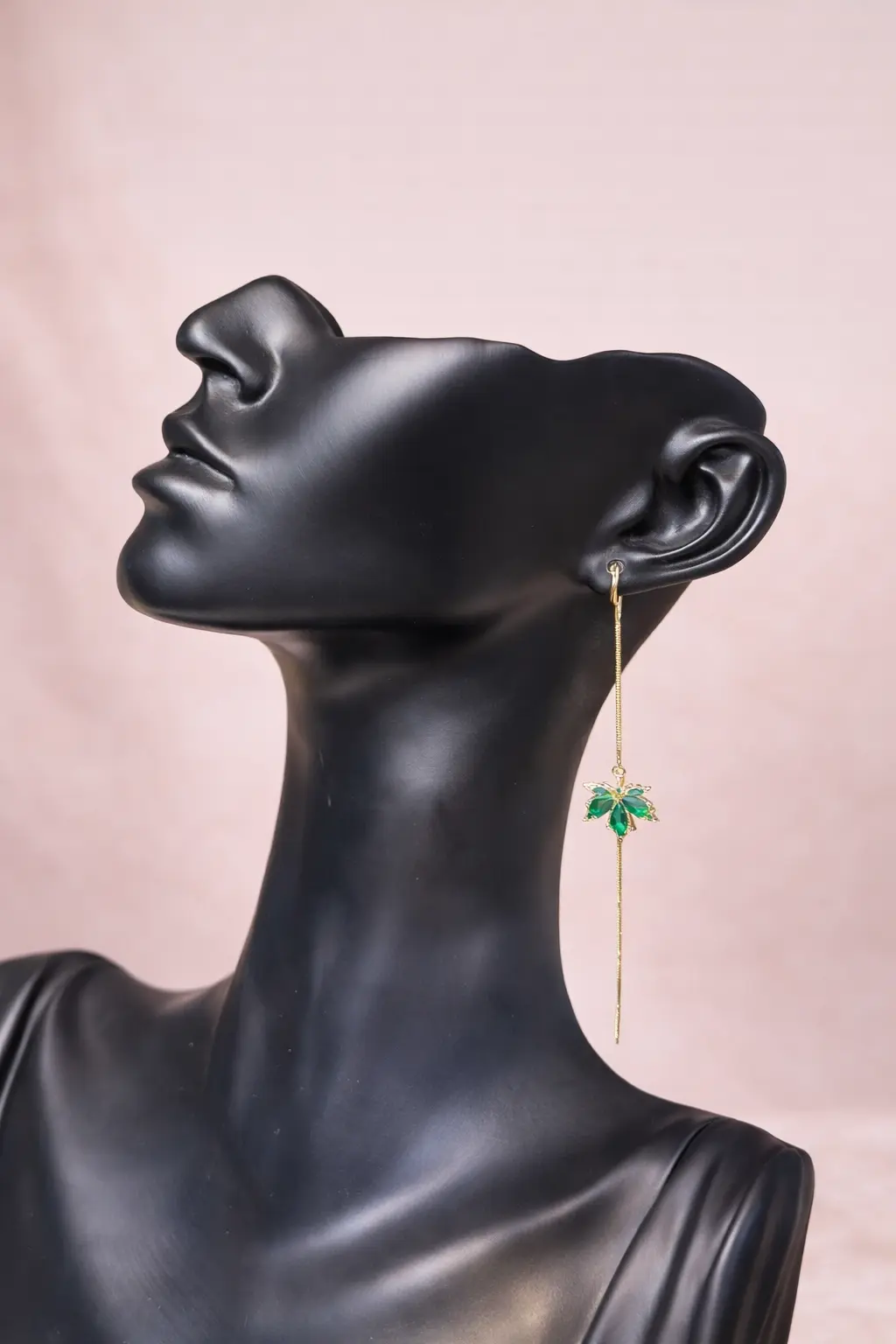 Green maple leaf earrings