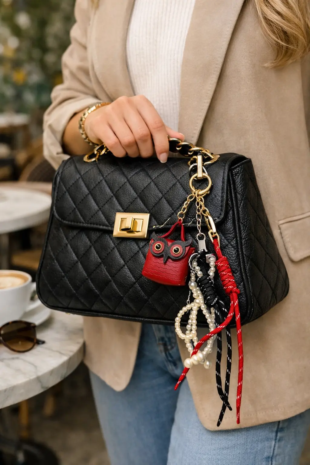 Burgundy Owl bag charm