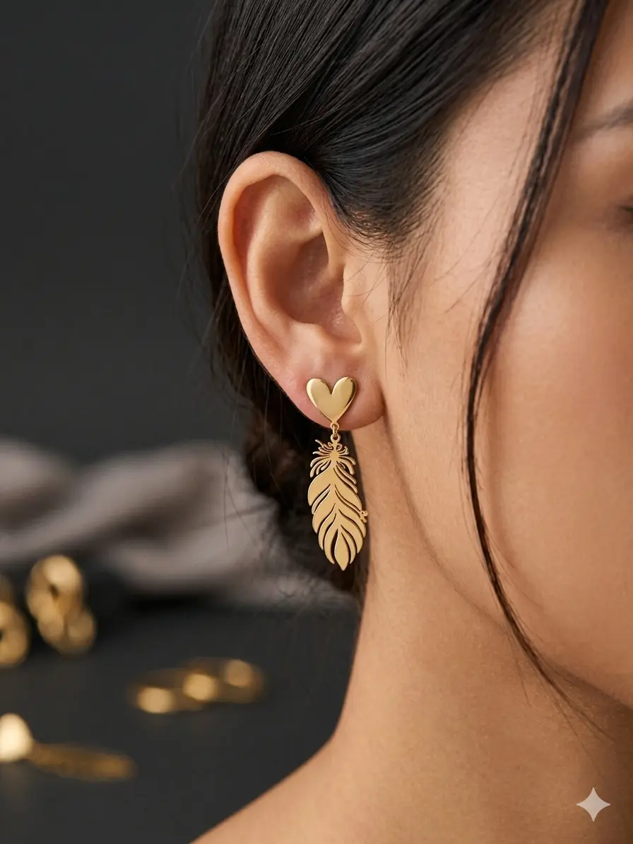 Heart and Feather Earrings